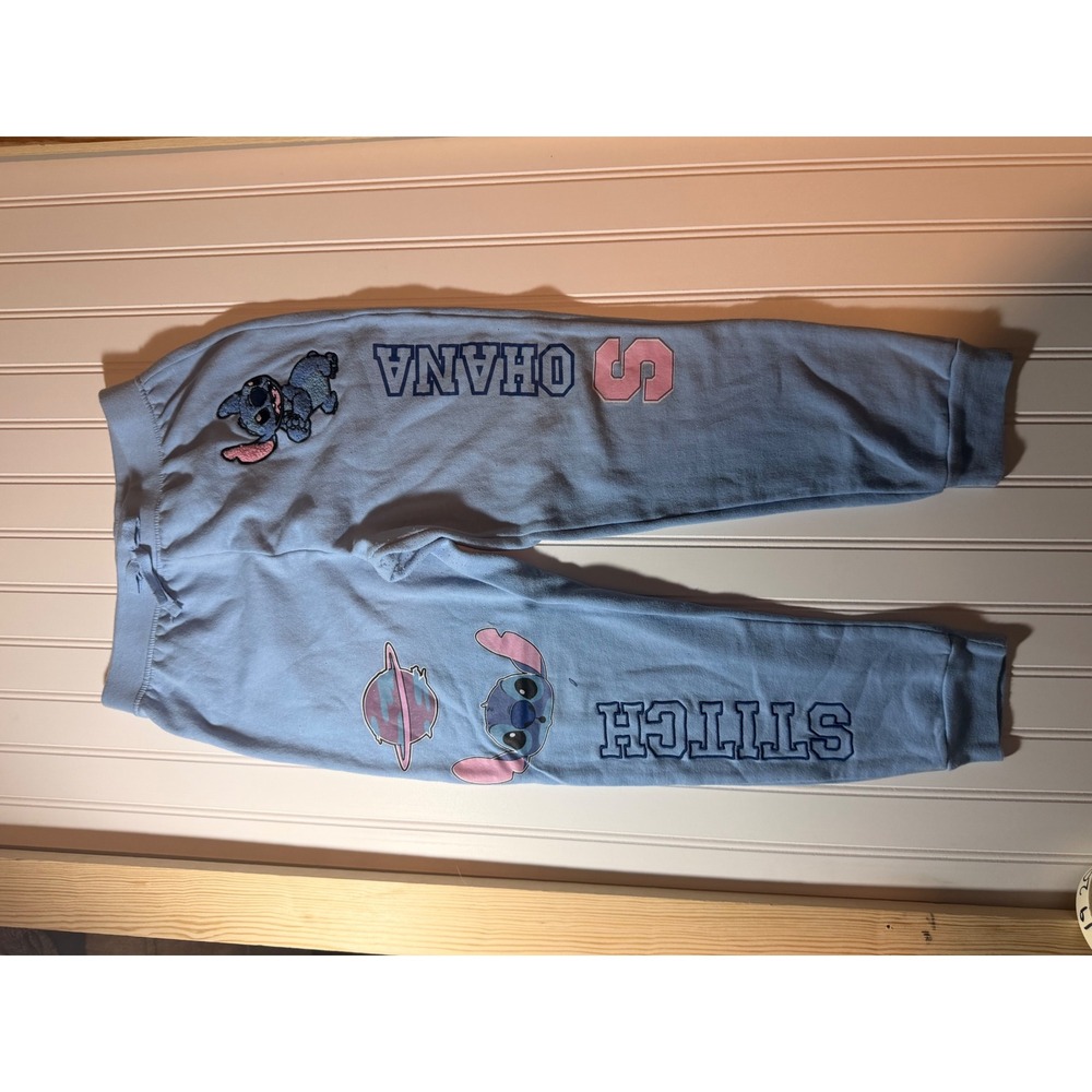 Disney Lilo & Stitch Ohana Light Blue Jogger Sweatpants Kids Large 10/12